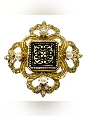 Vintage Pearl Enhancer Rhinestone Faux Pearl Gold Tone Necklace Clasp MCM